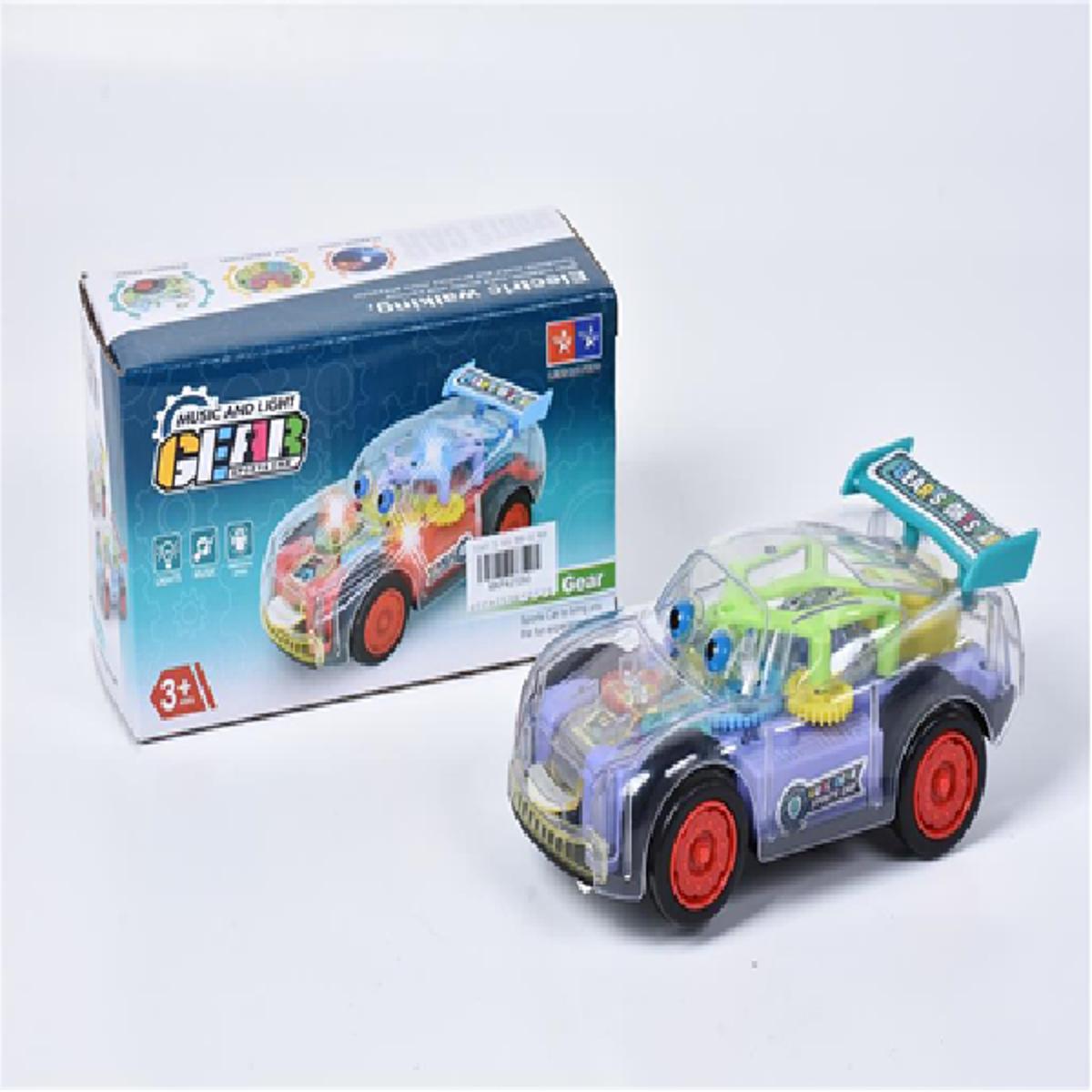 Picture of Light music gear electric universal cartoon racing car, Kids Flashing Racing Car Toy Transparent Light Up Colorful LED Music Mechanical Gear Car Luminous Model Children Birthday Gift