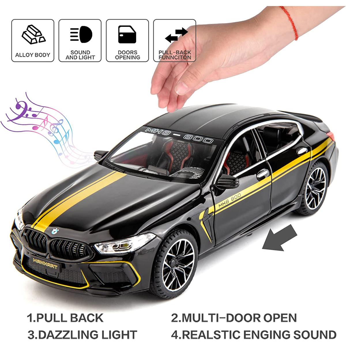 Picture of 1/24 BMW M8 Toy Car, Alloy Diecast Race Collectible Pull Back Model Car with Sound and Light Toy Vehicle for Boys Gift (Black)