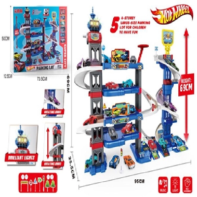 Picture of Parking new kids lot with light,music,6pcs alloy racing cars-HW-123