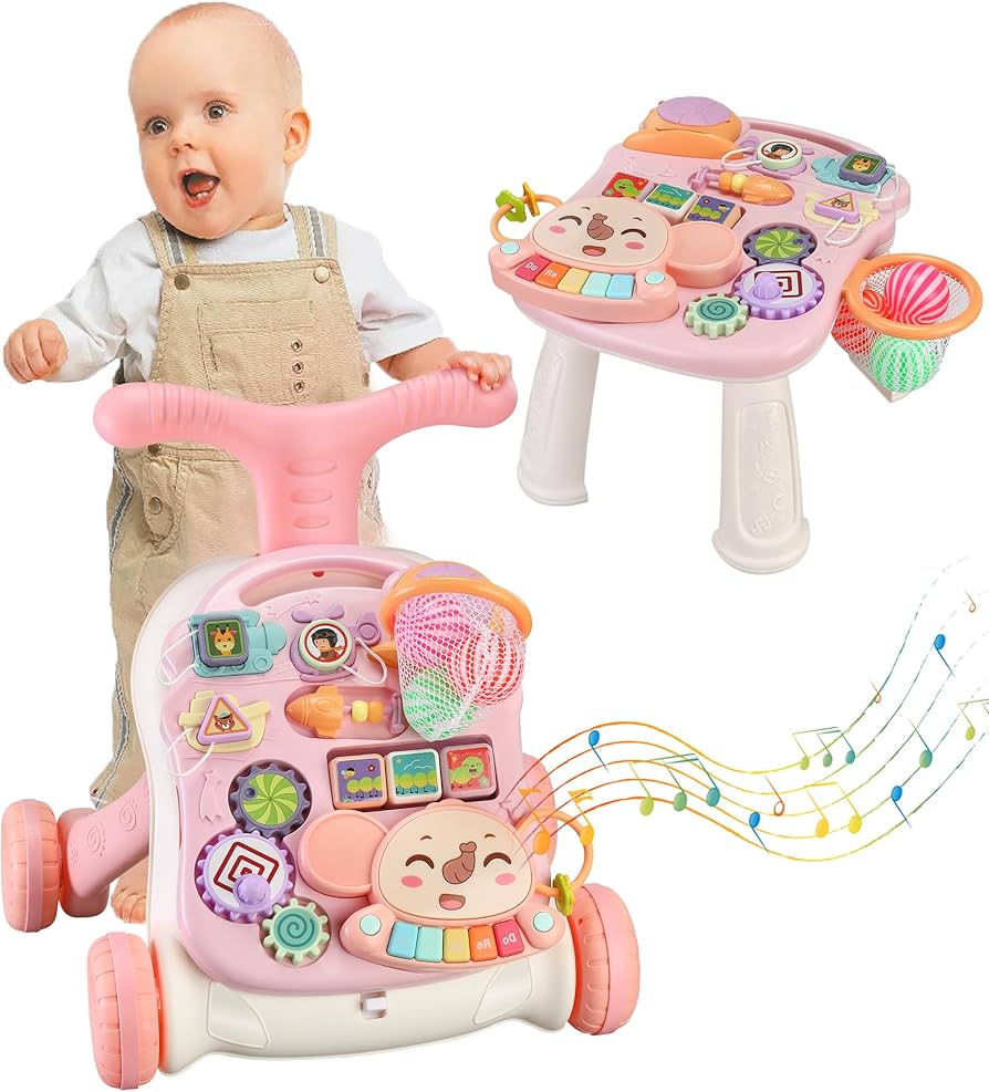 Picture of QDRAGON Walker for Baby Girl, Baby Push Walkers for Babies, 3 in 1 Push Toys for Babies Learning to Walk, Baby Walker Table and Activity Center, Early Learning Toy for Kids Infant 6-12 Months, Pink