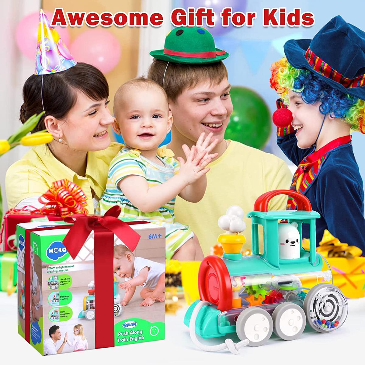 Picture of EZIGO Baby Toys 6 to 12 Months Train Toys for 1 Year Old Boy Gifts Push & Pull Along Car Toys for Toddler 1-3 Encourage Crawling Educational STEM Toys Birthday Gifts for 1 2 3 Year Old Boys Girls Kids