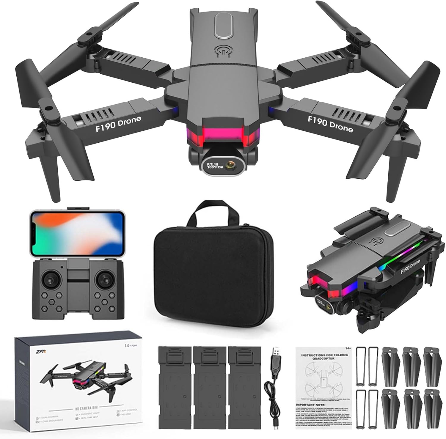 Picture of New F190 MINI Drone 4K HD WIFI FPV Drone with Wide Angle Camera Intelligent Height One Key Grip Foldable RC Quadcopter Toys Gifts