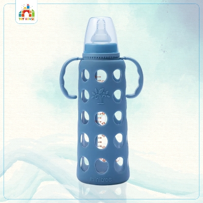 Picture of Minitree 240ml Glass Regular -Neck Feeding Bottle With Handle Blue