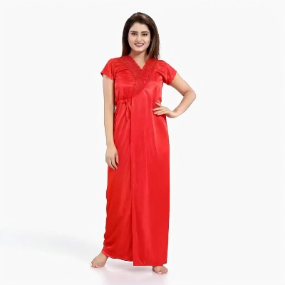 Picture of Long Indian Night Dress for Women - Lycra Platinum Fabric with Lace Details