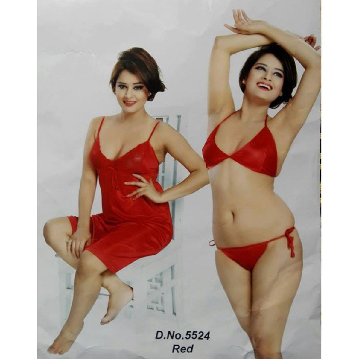 Picture of Red ladies nighty 3part