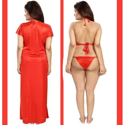 Picture of Silk Three Part Nighty - Fashionable Night Dress for Women - Comfortable Wear - Unwind in Style with This All-Season Comfort Wear