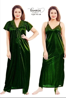 Picture of Indian Two Part Nighty High Quality Silk Cotton -Green