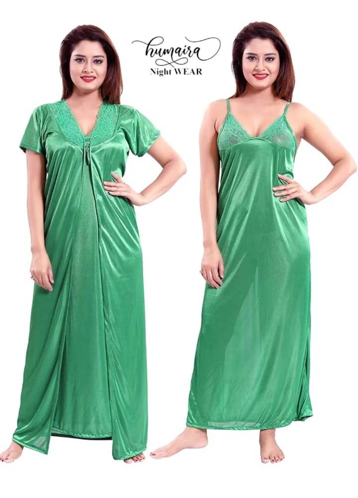 Picture of Indian Two Part Nighty High Quality Silk Cotton -Green