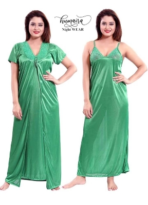 Picture of Indian Two Part Nighty High Quality Silk Cotton -Green
