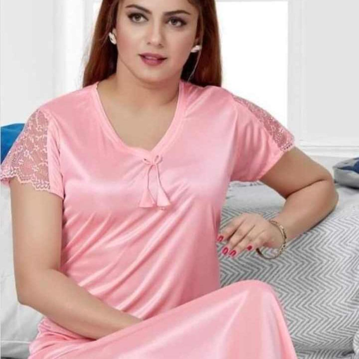 Picture of Premium Satin Silk One Part Nighty - Night Dress for Women - Elevate Nighttime Routine with All Season Comfort and Style