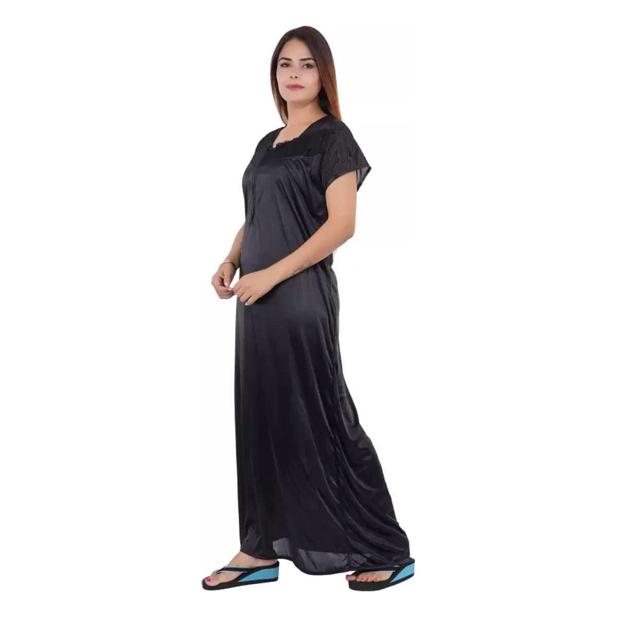 Picture of Premium Satin Silk One-Piece Nighty for Women – Elegant Brown, Free Size