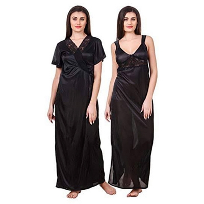Picture of High Quality Silk Cotton Two Part Nighty for Women Elegant Blue Indian Silk Cotton Two Piece Night Dress ,Stylish Indian Two Part Nighty