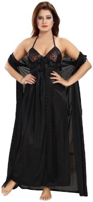 Picture of High Quality Silk Cotton Two Part Nighty for Women Elegant Blue Indian Silk Cotton Two Piece Night Dress ,Stylish Indian Two Part Nighty