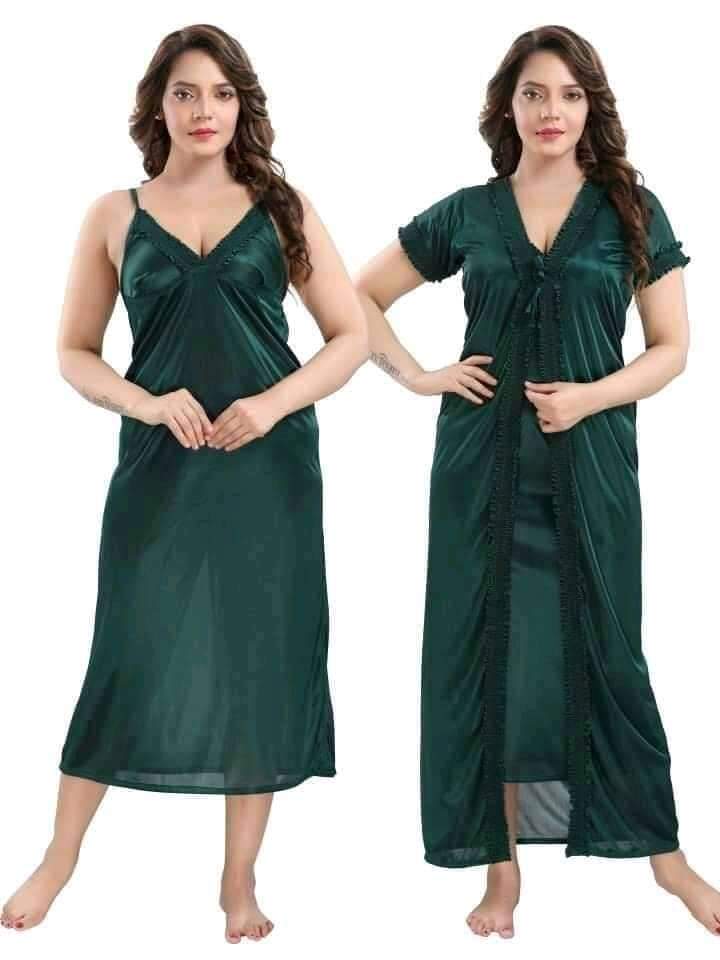 Picture of High Quality Silk Cotton Two Part Nighty for Women Elegant Blue Indian Silk Cotton Two Piece Night Dress ,Stylish Indian Two Part Nighty