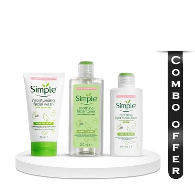Picture of Simple Kind to Skin Moisturising Facial Wash, Soothing Facial Toner & Hydrating Light Moisturiser Combo - (150ml +200ml +125ml)