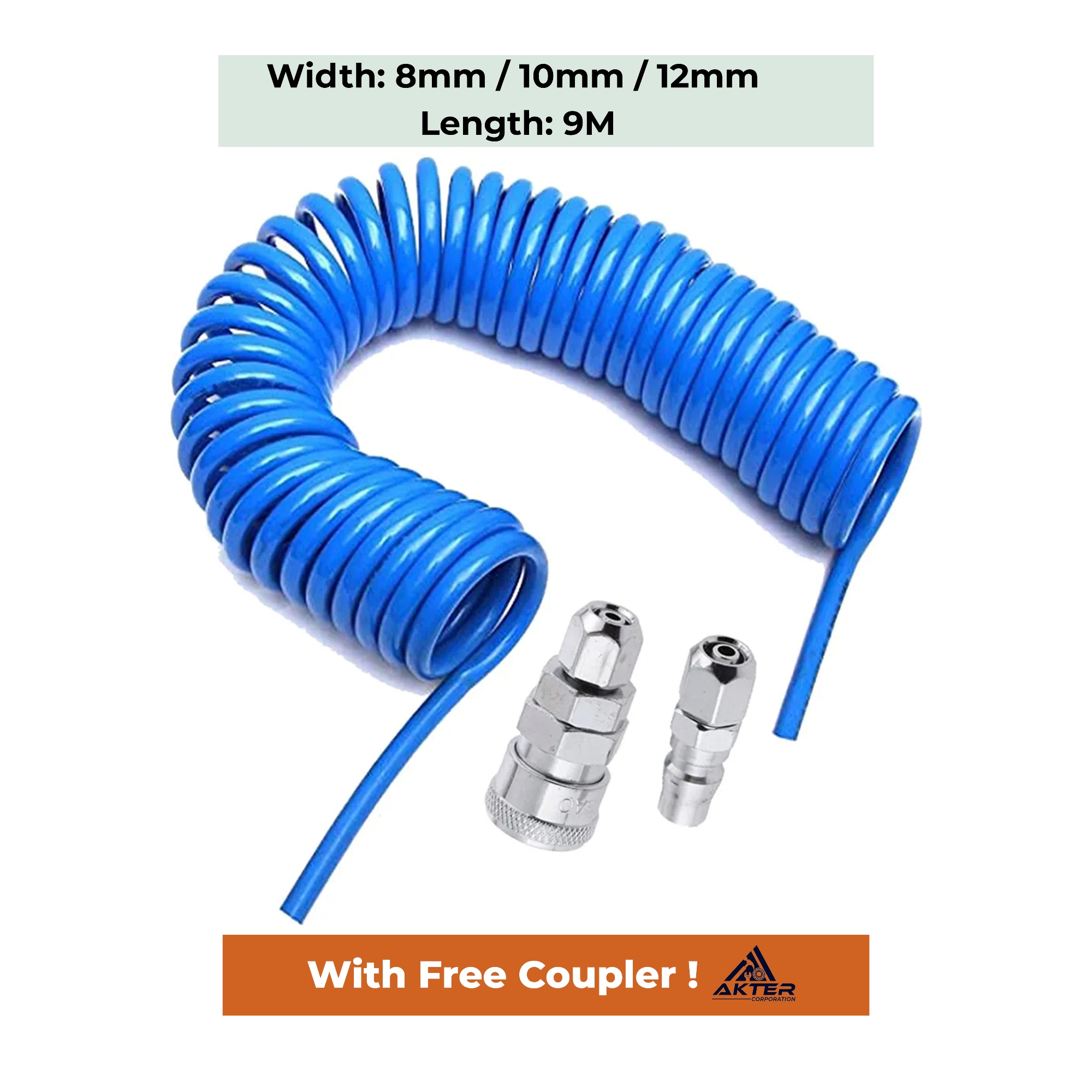 Picture of Pneumatic Spiral Pipe 8MM / 10MM / 12MM - 9M Length With Free Coupler Set - MADE IN KOREA