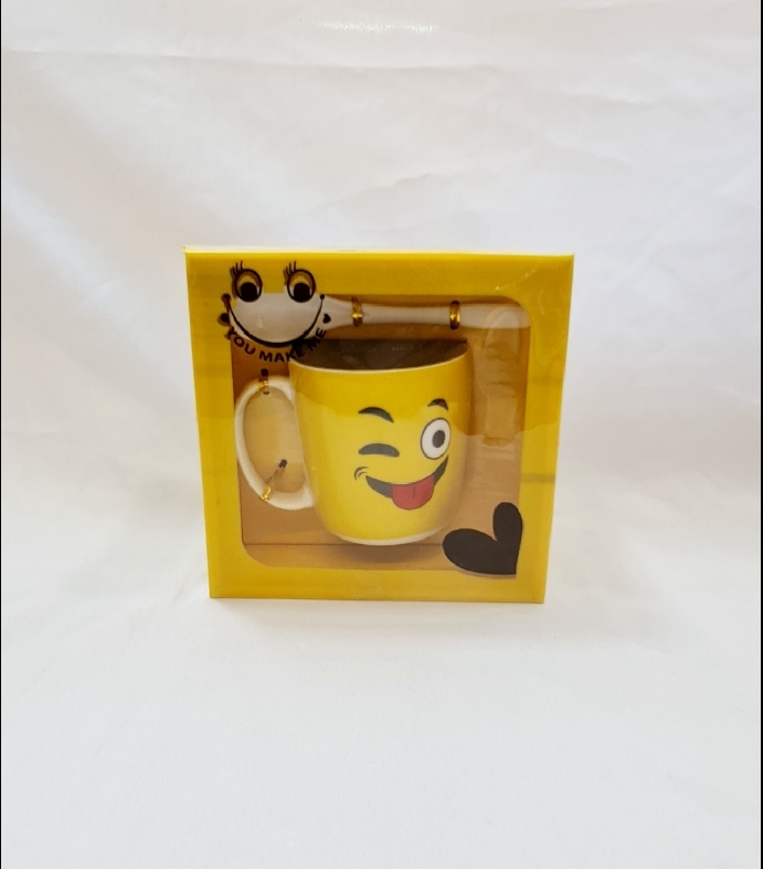Picture of Emoji Ceramic Mug giftbox with spoonYellow Colors Gift- 1 piec Emoji Cup Mug made byBone China Ceramic