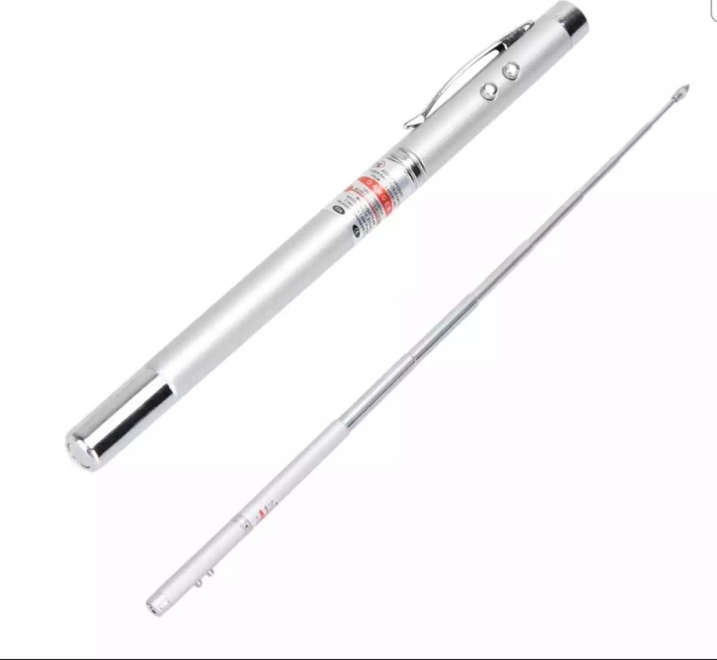 Picture of Lase.r pen MULTI FUNCTION 4 in 1 Red Lase.r Pointer LED Light Lamp Ball Pen Torch Telescopic Pointer to Teach Silver
