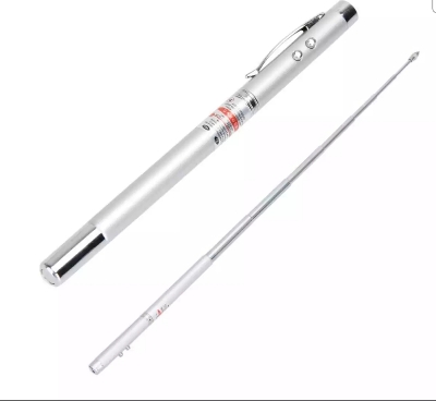 Picture of Lase.r pen MULTI FUNCTION 4 in 1 Red Lase.r Pointer LED Light Lamp Ball Pen Torch Telescopic Pointer to Teach Silver