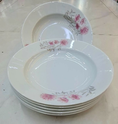 Picture of New model 6 Pcs Ceramic Flower Print Dinner Plate
Set 9"Inch, Deep Rice Dinner Plate,
White Color printed Microwave oven