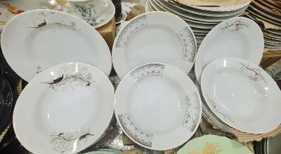 Picture of New model 6 Pcs Ceramic Flower Print Dinner Plate
Set 9"Inch, Deep Rice Dinner Plate,
White Color printed Microwave oven