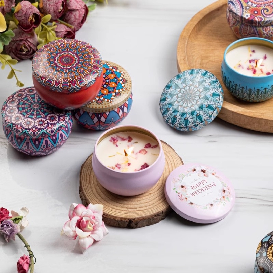Picture of Home Decor | Gorgeous Casa Any3 lpc Scented Candles Iron Box Soy Wax Scented Dried Flower Aromatherapy Candle Birthday Candle Home Hotel Wedding