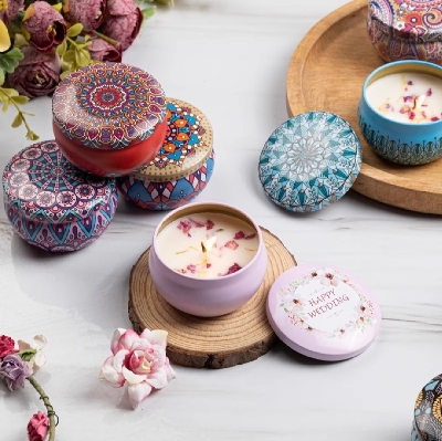 Picture of Home Decor | Gorgeous Casa Any3 lpc Scented Candles Iron Box Soy Wax Scented Dried Flower Aromatherapy Candle Birthday Candle Home Hotel Wedding