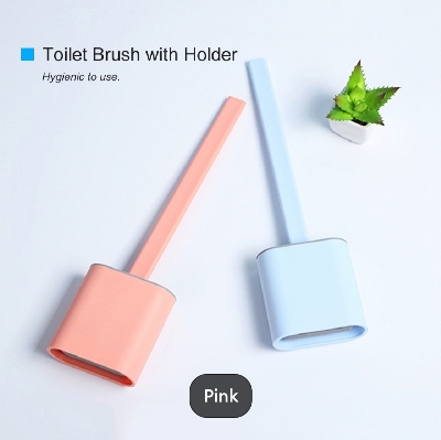 Picture of Silicone Toilet Brush with Toilet Brush Holder Creative Cleaning Brush Set for home with wear-resisting prop Flat Toilet Brush with Holder Silicone Toilet Bowl Cleaner Brush with Caddy Flexible Non-scratch TPR Bristles for Bathroom Easy Under Rim Cleaning
