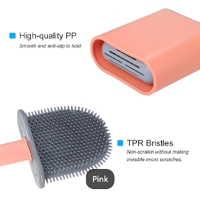 Picture of Silicone Toilet Brush with Toilet Brush Holder Creative Cleaning Brush Set for home with wear-resisting prop Flat Toilet Brush with Holder Silicone Toilet Bowl Cleaner Brush with Caddy Flexible Non-scratch TPR Bristles for Bathroom Easy Under Rim Cleaning