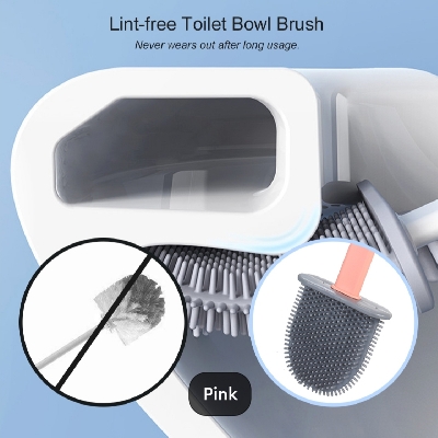 Picture of Silicone Toilet Brush with Toilet Brush Holder Creative Cleaning Brush Set for home with wear-resisting prop Flat Toilet Brush with Holder Silicone Toilet Bowl Cleaner Brush with Caddy Flexible Non-scratch TPR Bristles for Bathroom Easy Under Rim Cleaning