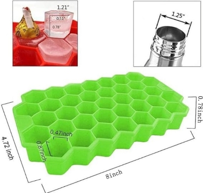 Picture of Silicone lce Cube Trays with Lids Honeycomb Silicone lce Cube Tray 37 Grid lce Cube Mold Flexible Silicone 37 Cavities Honeycomb Shaped Stackable Durable Dishwasher Safe Silicone lce Cube Tray Mold Maker With Lid