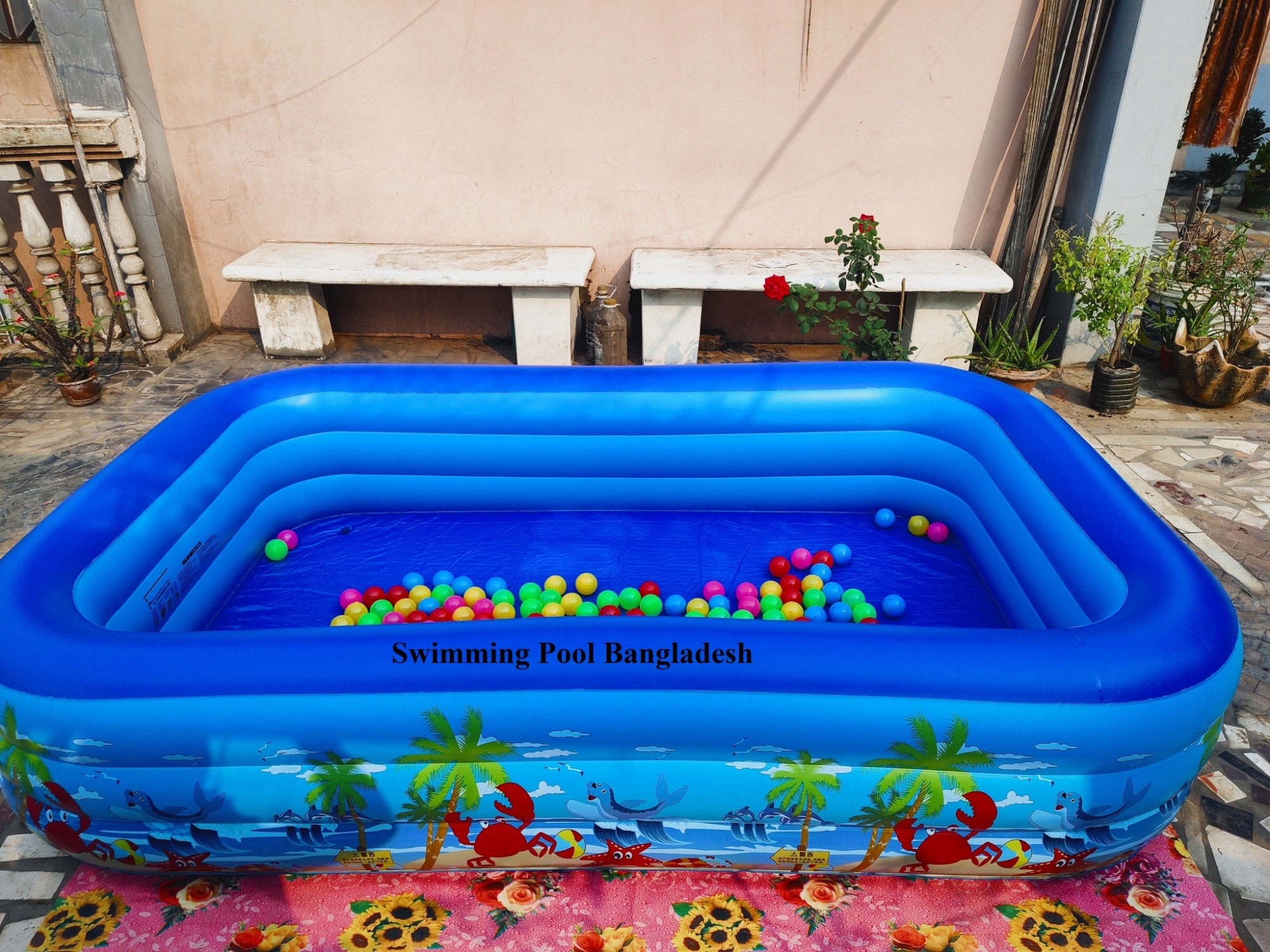 Picture of Kids Baby Children lInflatable Swimming Pool Bath Tub Portable Outdoor Summer Water Fun Play Toy Length-150Cm,