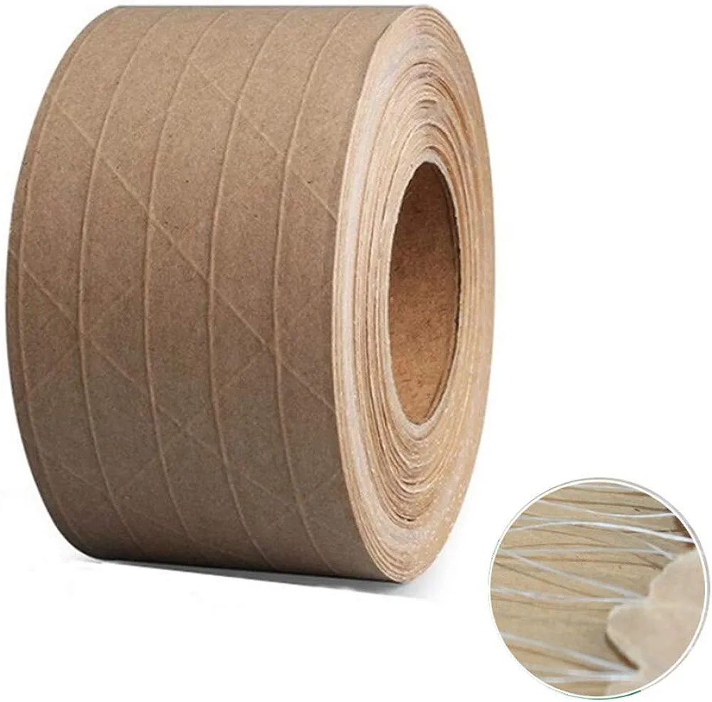 Picture of Reinforced Gummed Kraft Paper Tape, Water Activated Tape, 50 yds Length x 2" Width, Brown Carton Box Packing,Sealing Fiberglass Eco-Friendly and Recyclable Tape, (2 Inches x 150 Feet)