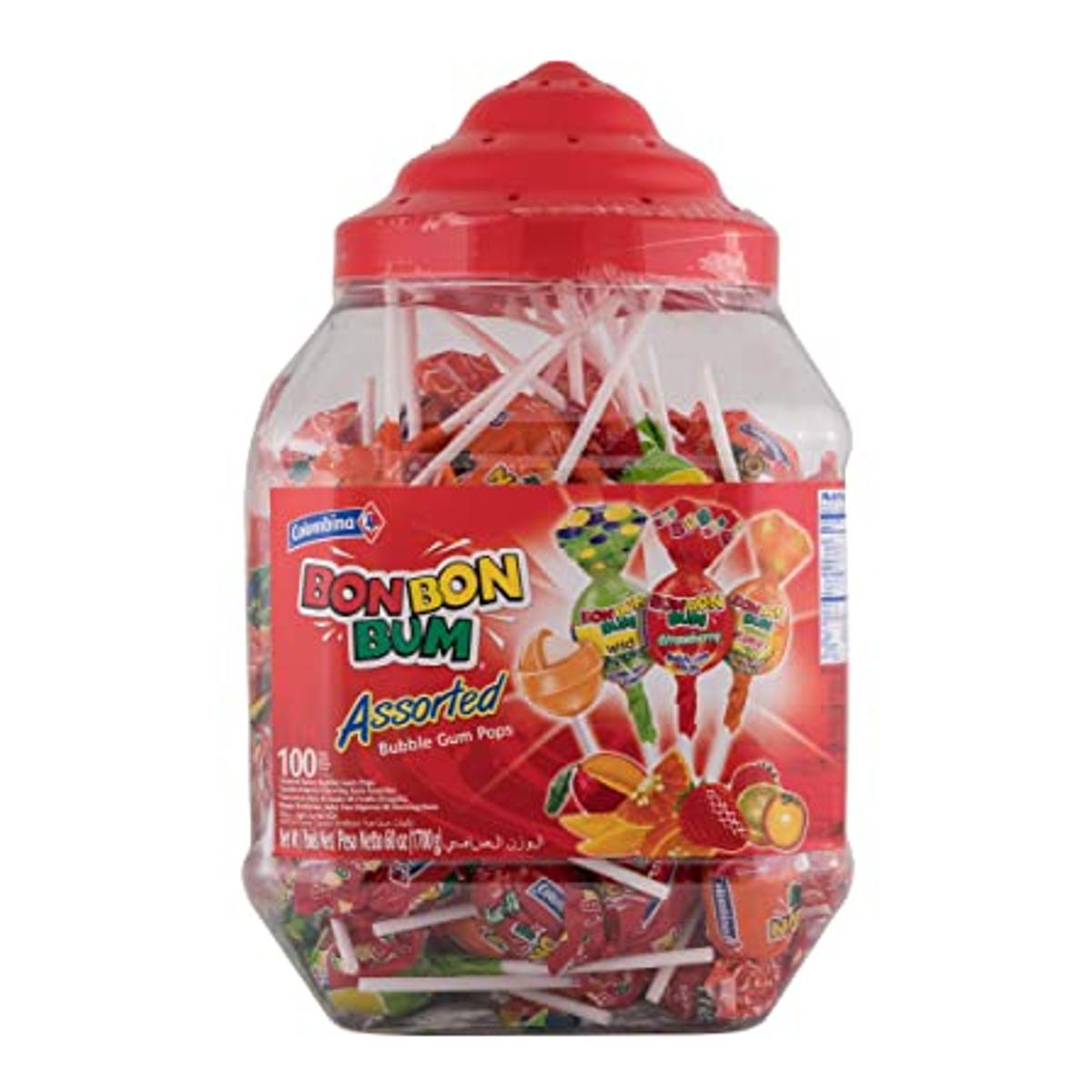 Picture of Bon Bum 100 Count Assorted Flavors Bubble Gum Pops Lollipop 1700gm