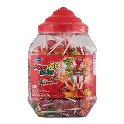 Picture of Bon Bum 100 Count Assorted Flavors Bubble Gum Pops Lollipop 1700gm