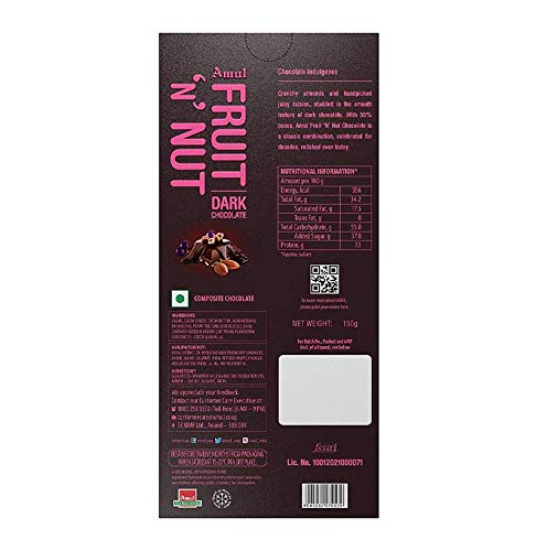 Picture of Amul Fruit N Nut Dark Chocolate, 150gm(Pack of 10pcs)
