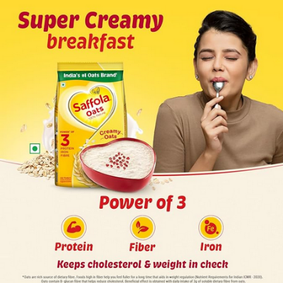 Picture of Saffola Oats | Rolled Oats | Delicious Creamy Oats | 100% Natural | High Protein & Fibre | Healthy Cereal for weight loss | 1Kg -indian