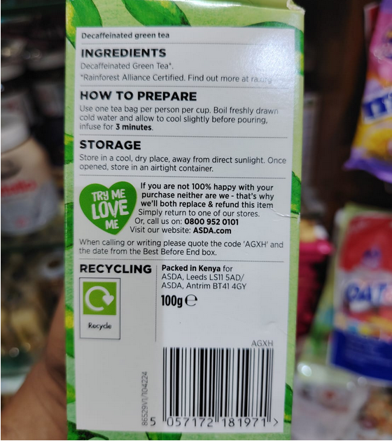 Picture of ASDA Green_Tea 50 Bags100g(কেনিয়া)