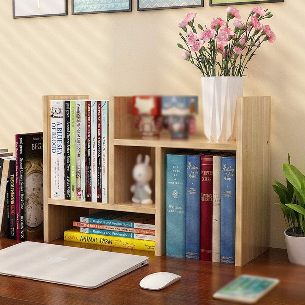 Picture of  Meraj Furniture  Office Desktop Bookshelf Adjustable Wood Display Shelf Organizer Storage Rack Countertop Bookcase Supplies Desk Accessories Expandable - Free Style True Natural Stand Assembled Rack
