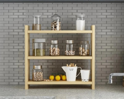 Picture of  Meraj Furniture  Spice Shelf Counter | Wood Countertop Spice Rack Organizer | Modern Shelving, Office Organizer, Kitchen Rack Wooden Shelf for Spices | Essential Oil Storage | Rustic Kitchen Decor (18x24x6)
