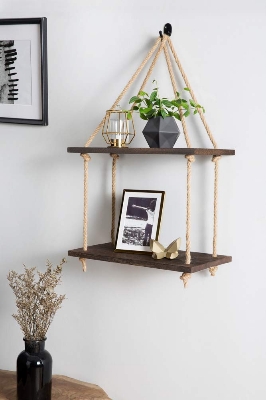 Picture of  Meraj Furniture  Mkono Wall Hanging Shelves Wood Window Shelf Rustic Storage Rack Home Decor Plants Photos Decorations Display for Living Room Bathroom Bedroom Kitchen Apartment Office, 2 Tier