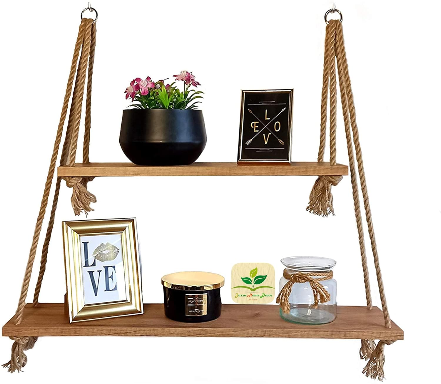 Picture of  Meraj Furniture  Macrame Wooden Handcrafted Cotton Rope Wall Hanging Shelf for Various Purposes Rustic Floating Shelves Storage Organizer for Living Room, Bathroom, Bedroom.