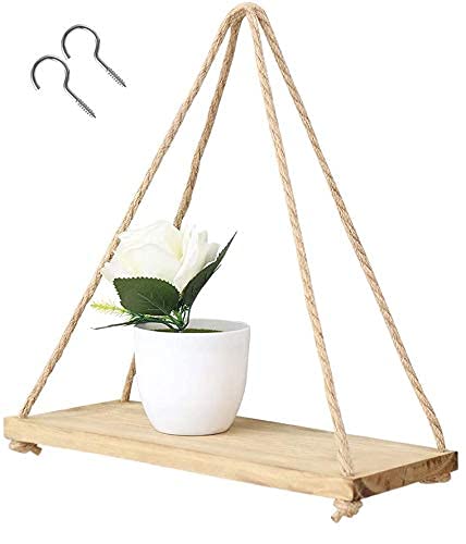 Picture of  Meraj Furniture  Hanging Shelves - Adjustable Rope Hanging Shelf, Wall Decor, Lightweight, Premium Wooden Shelf, Hanging Plant Shelf for Bedroom and Living Room (1 Pcs)