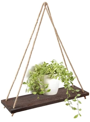 Picture of  Meraj Furniture  Hanging Shelves - Adjustable Rope Hanging Shelf, Wall Decor, Lightweight, Premium Wooden Shelf, Hanging Plant Shelf for Bedroom and Living Room (1 Pcs)