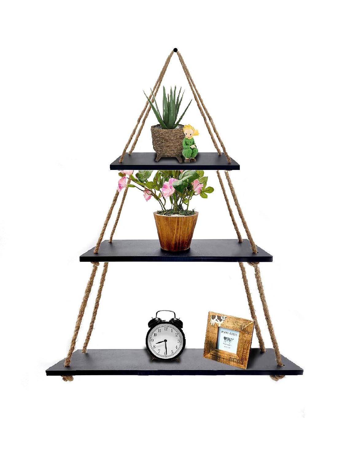 Picture of  Meraj Furniture  Floating Rustic Rope Wall Hanging Shelves (3 Step Tier, Black)
