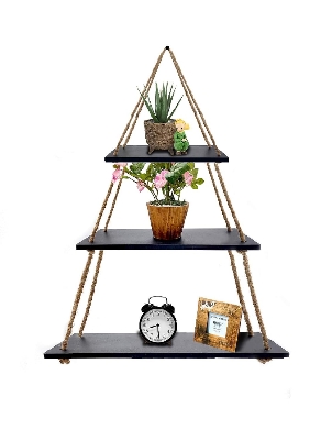 Picture of  Meraj Furniture  Floating Rustic Rope Wall Hanging Shelves (3 Step Tier, Black)