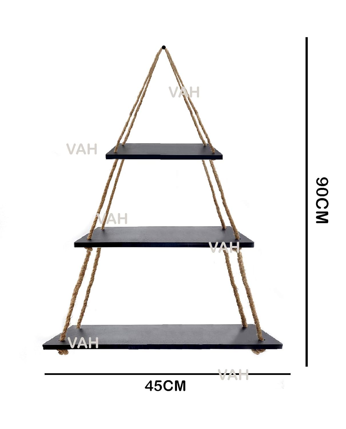 Picture of  Meraj Furniture  Floating Rustic Rope Wall Hanging Shelves (3 Step Tier, Black)