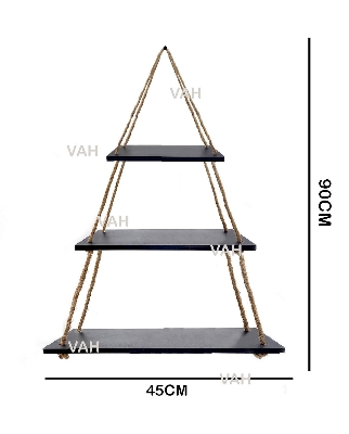 Picture of  Meraj Furniture  Floating Rustic Rope Wall Hanging Shelves (3 Step Tier, Black)