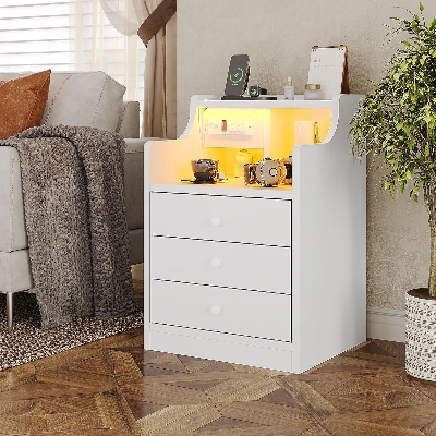 Picture of  Meraj Furniture  ADORNEVE Nightstand Without LED Lights, Night Stand with Hutch, Bedside Table with Drawers, Modern End Side Table for Bedroom,
