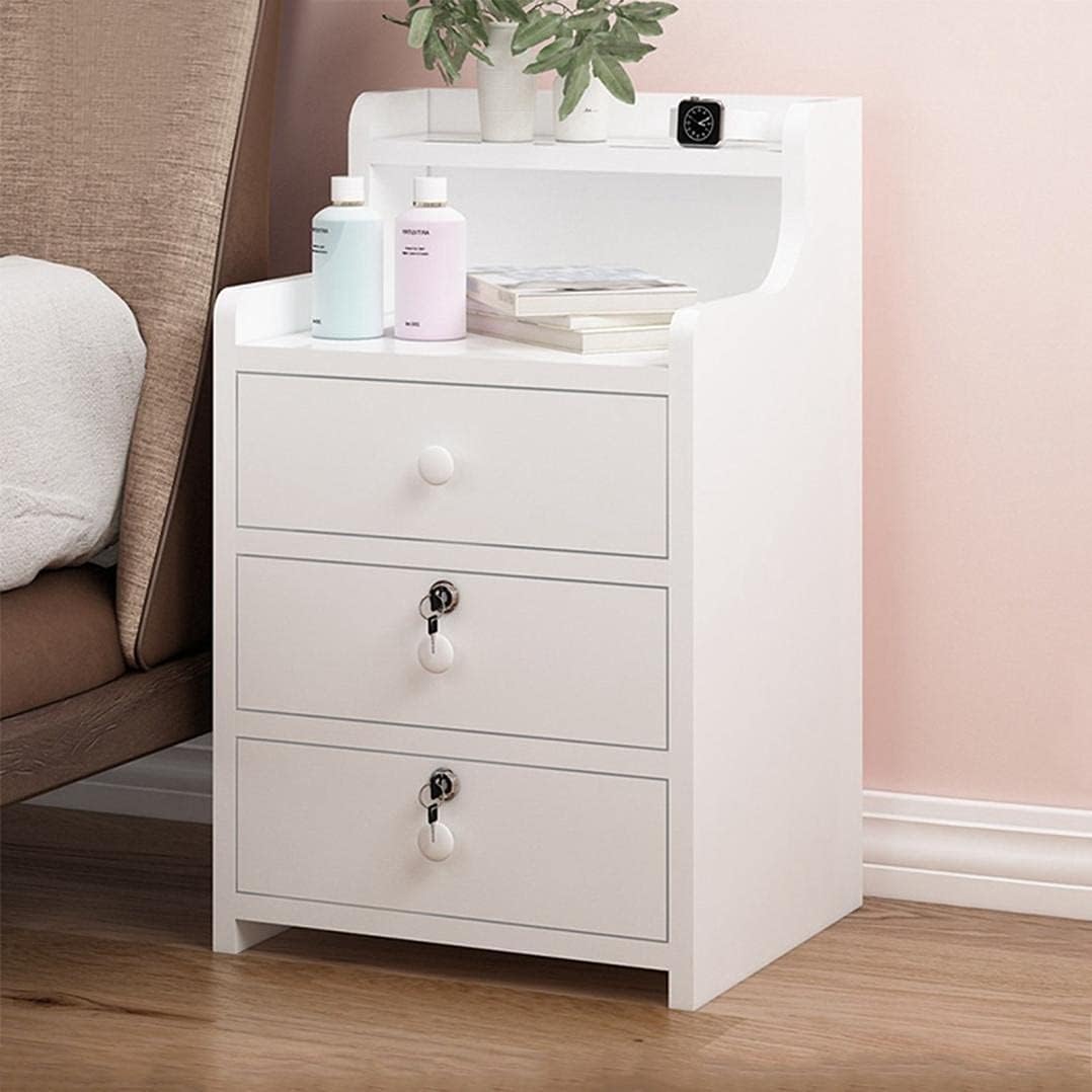 Picture of  Meraj Furniture  Simple 3 Drawer High Bedside Table, Bedroom Bedside Table Coffee Table with Lock Cabinet with Open Shelf And Lock Drawer 30X16 Inches